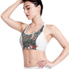 Green Japanese Dragon Tattoo Print Women's Sports Bra