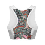 Green Japanese Dragon Tattoo Print Women's Sports Bra