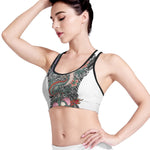 Green Japanese Dragon Tattoo Print Women's Sports Bra