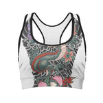 Green Japanese Dragon Tattoo Print Women's Sports Bra