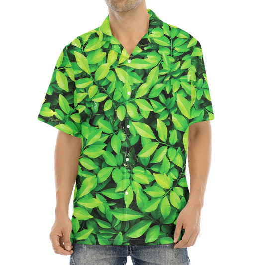 Green Leaf Print Aloha Shirt