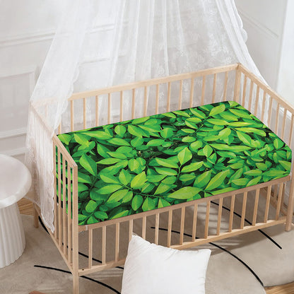 Green Leaf Print Baby Crib Sheet