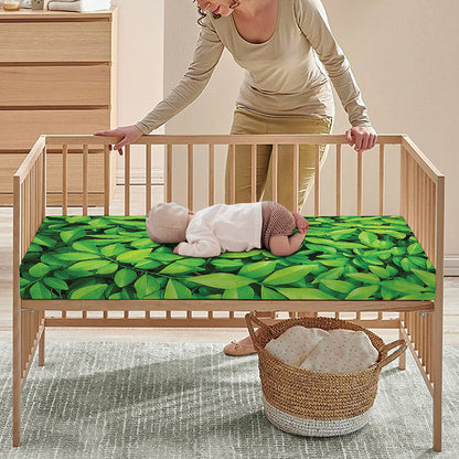 Green Leaf Print Baby Crib Sheet