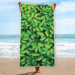 Green Leaf Print Beach Towel