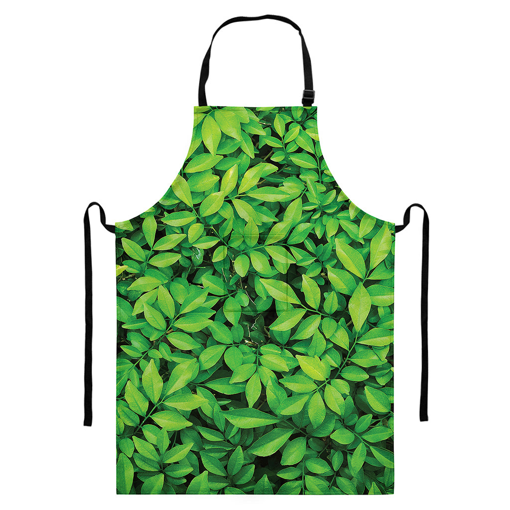 Green Leaf Print Bib Apron With Pocket