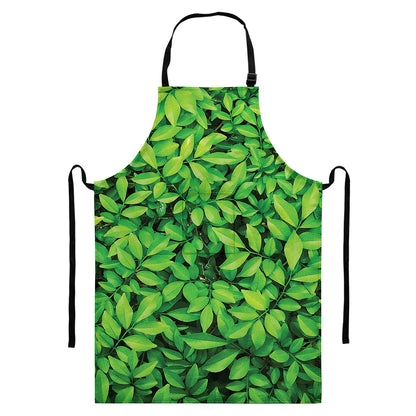 Green Leaf Print Bib Apron With Pocket