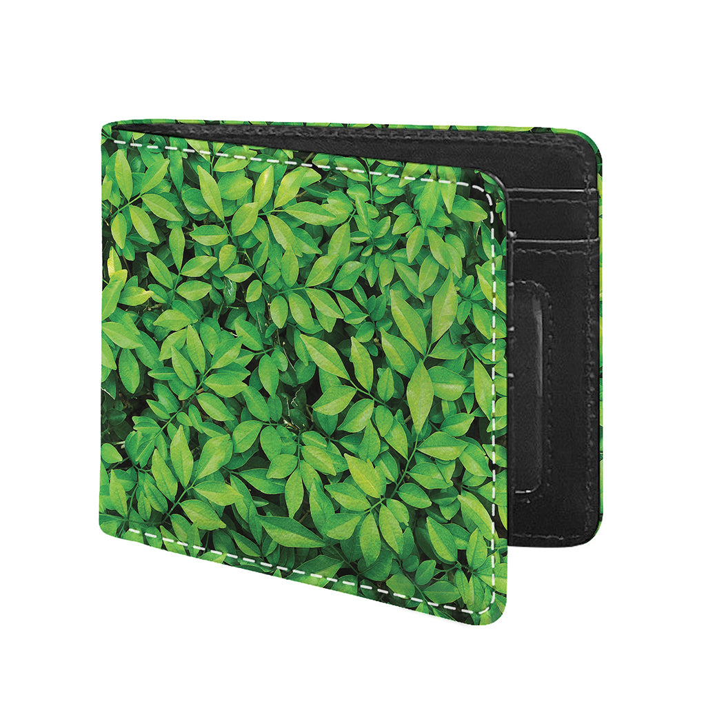 Green Leaf Print Bifold Wallet