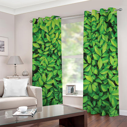 Green Leaf Print Blackout Grommet Curtains
