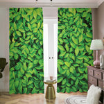 Green Leaf Print Blackout Pencil Pleat Curtains