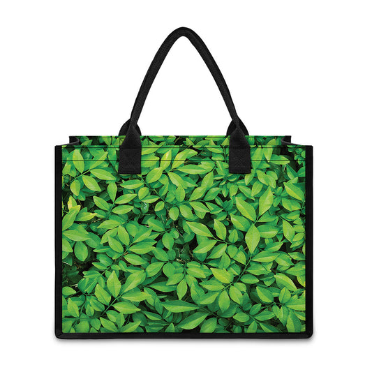 Green Leaf Print Canvas Tote Bag