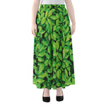 Green Leaf Print Chiffon Maxi Skirt