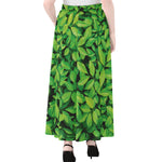 Green Leaf Print Chiffon Maxi Skirt