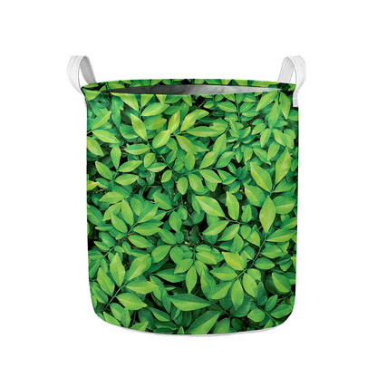 Green Leaf Print Collapsible Laundry Basket