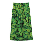 Green Leaf Print Cotton Front Slit Maxi Skirt