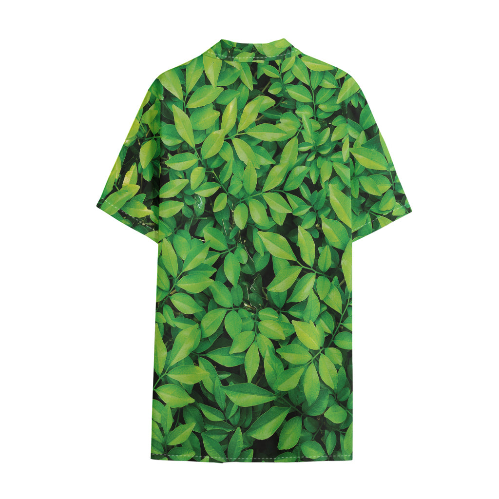 Green Leaf Print Cotton Hawaiian Shirt