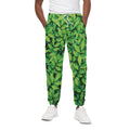 Green Leaf Print Cotton Sweatpants