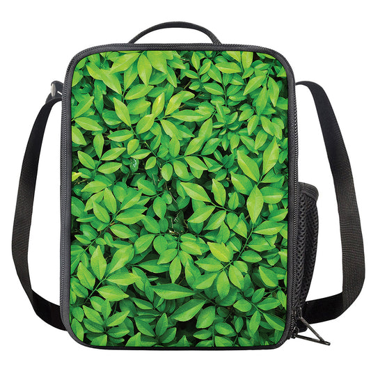 Green Leaf Print Crossbody Lunch Bag