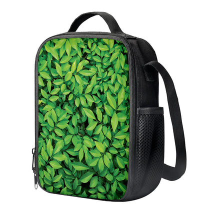Green Leaf Print Crossbody Lunch Bag