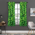 Green Leaf Print Grommet Curtain Panels