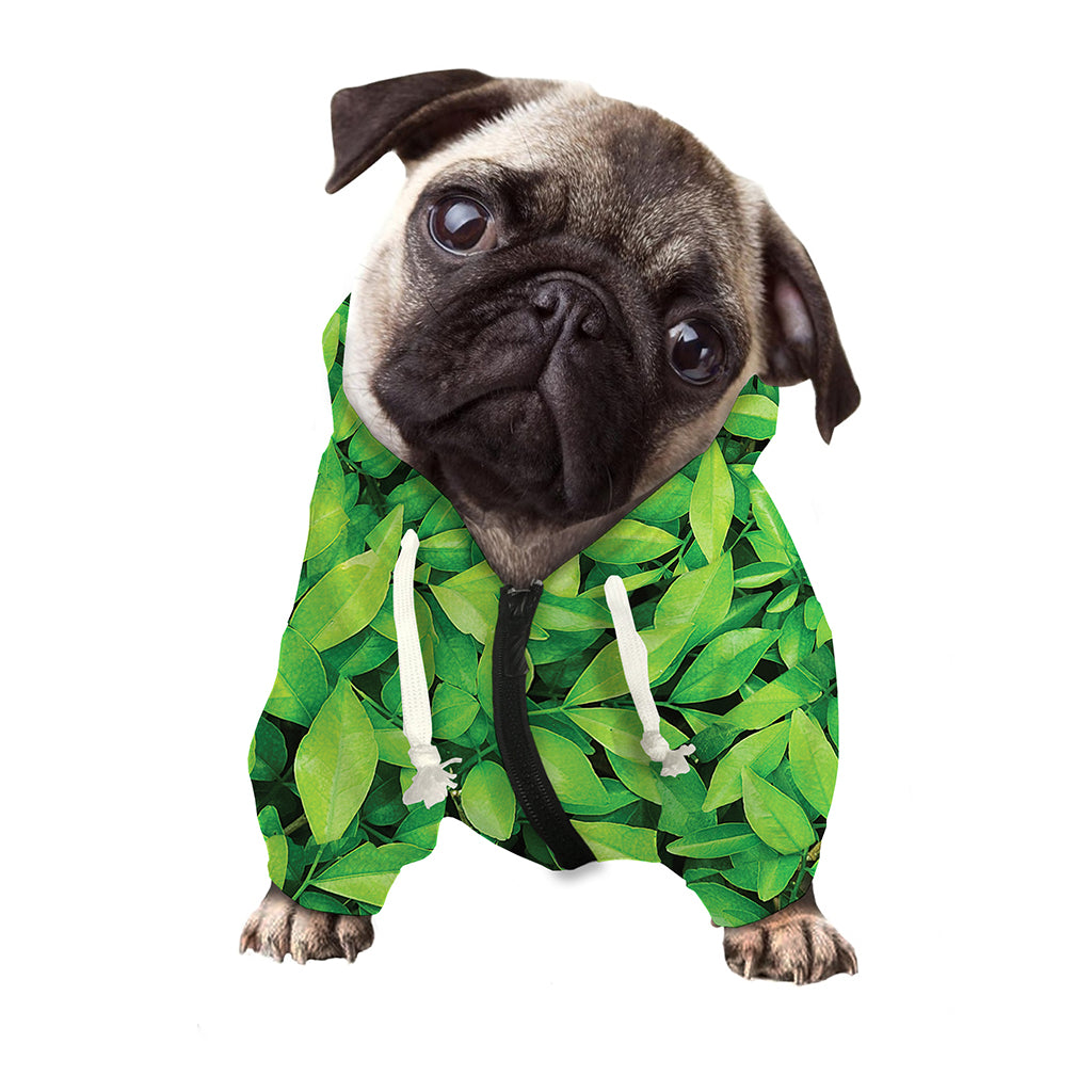 Green Leaf Print Dog Zip Up Hoodie