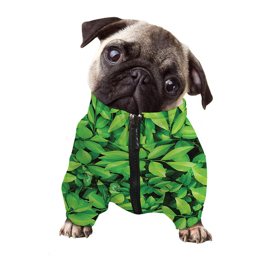 Green Leaf Print Dog Zip Up Jacket