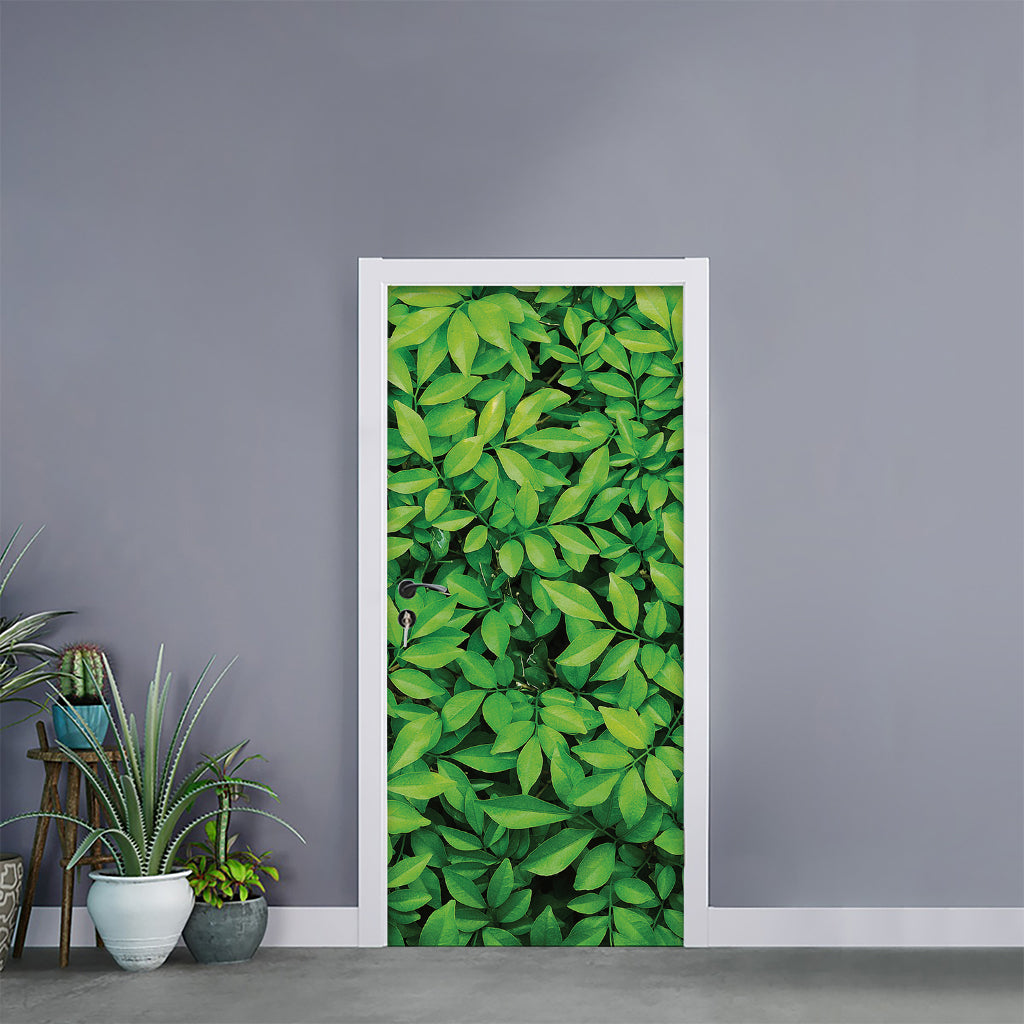 Green Leaf Print Door Sticker