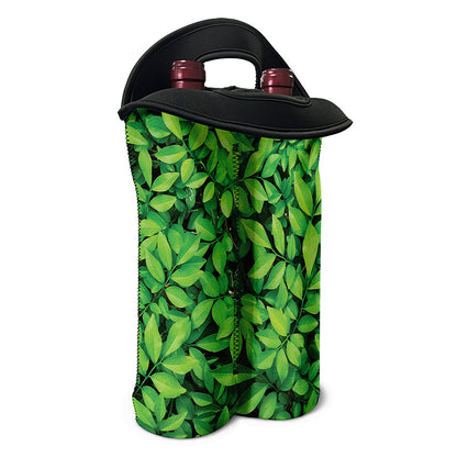 Green Leaf Print Double Neoprene Wine Tote