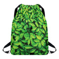 Green Leaf Print Drawstring Backpack