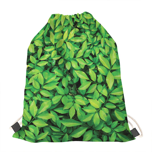 Green Leaf Print Drawstring Bag