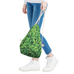 Green Leaf Print Drawstring Bag