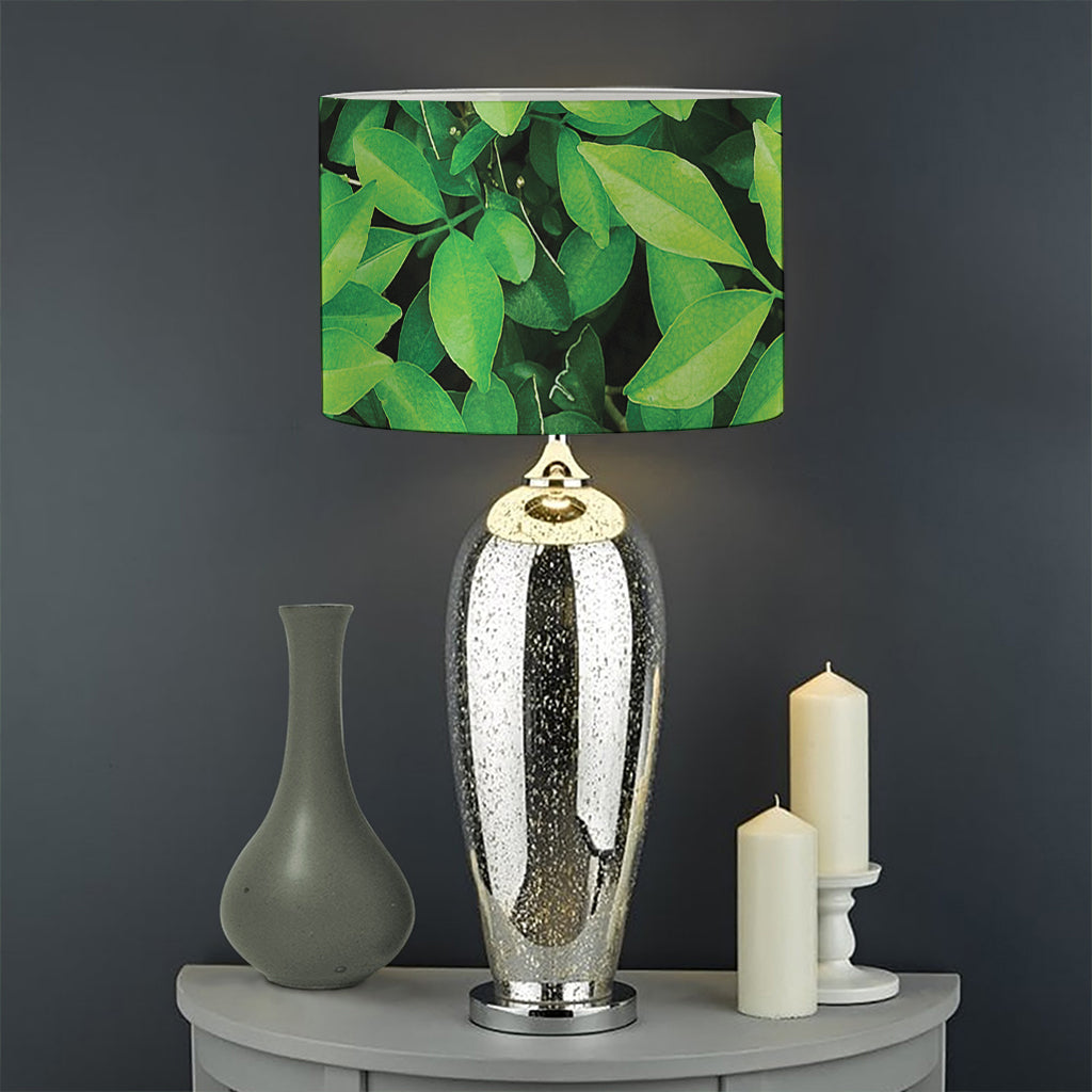 Green Leaf Print Drum Lamp Shade