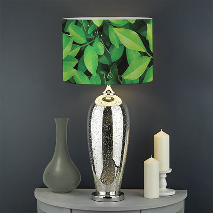 Green Leaf Print Drum Lamp Shade
