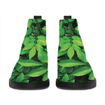 Green Leaf Print Flat Ankle Boots