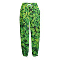 Green Leaf Print Fleece Lined Knit Pants