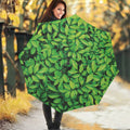 Green Leaf Print Foldable Umbrella