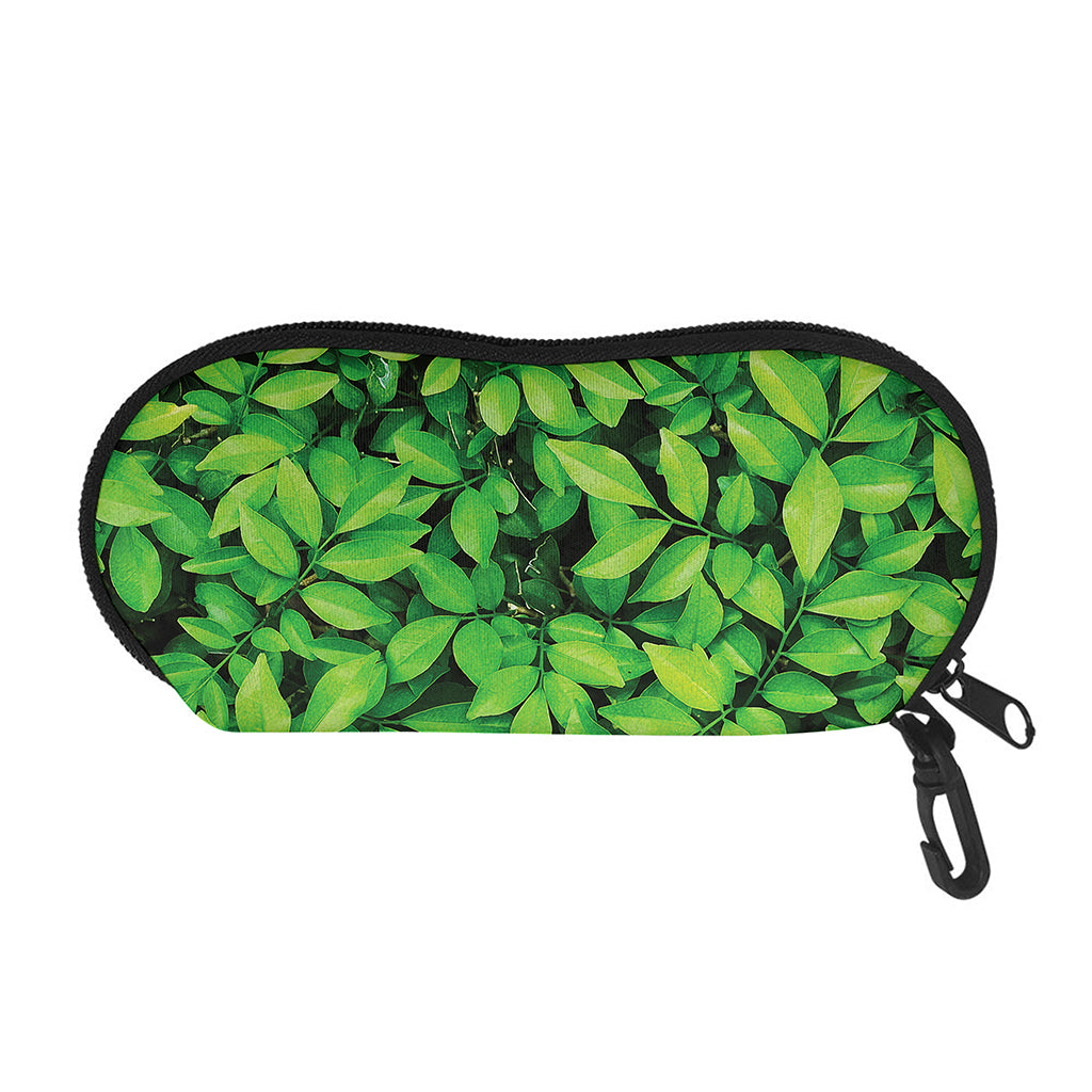 Green Leaf Print Glasses Case