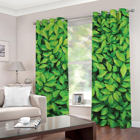 Green Leaf Print Grommet Curtains