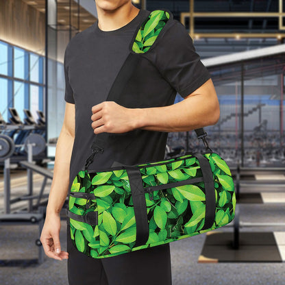 Green Leaf Print Gym Bag