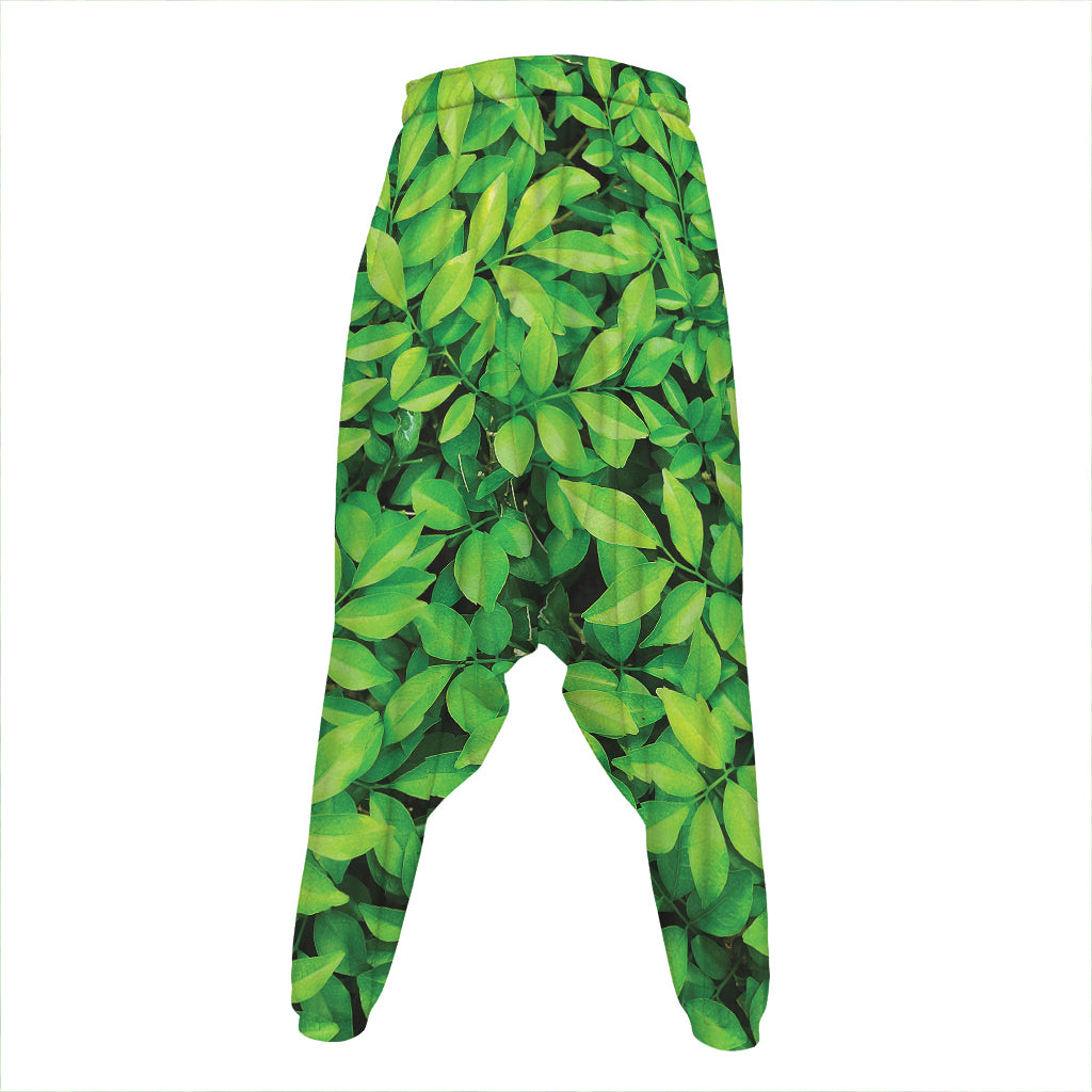 Green Leaf Print Hammer Pants