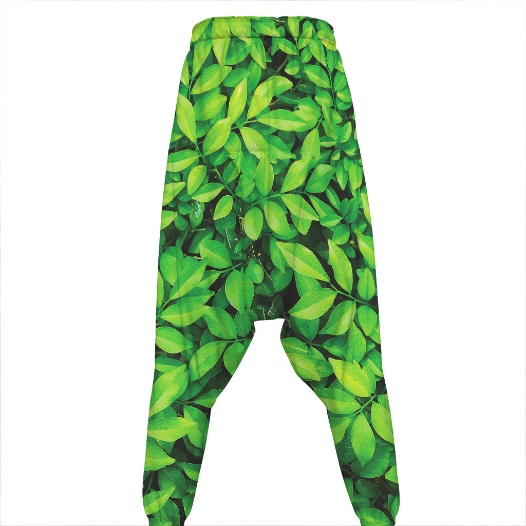 Green Leaf Print Hammer Pants