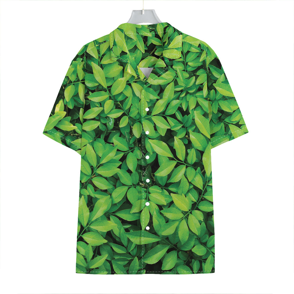 Green Leaf Print Hawaiian Shirt