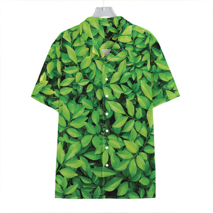 Green Leaf Print Hawaiian Shirt