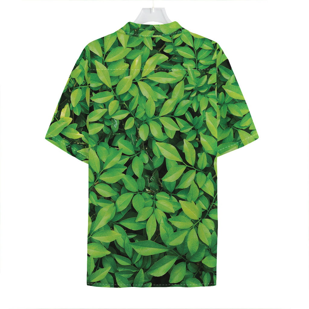 Green Leaf Print Hawaiian Shirt