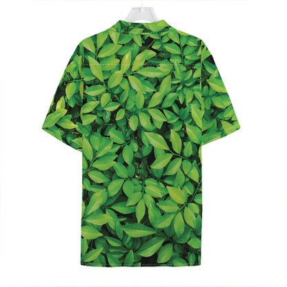 Green Leaf Print Hawaiian Shirt