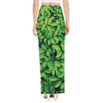 Green Leaf Print High Slit Maxi Skirt