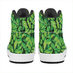 Green Leaf Print High Top Leather Sneakers