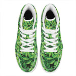 Green Leaf Print High Top Leather Sneakers