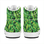 Green Leaf Print High Top Leather Sneakers