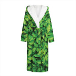 Green Leaf Print Hooded Bathrobe