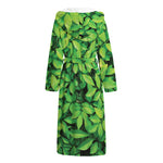 Green Leaf Print Hooded Bathrobe